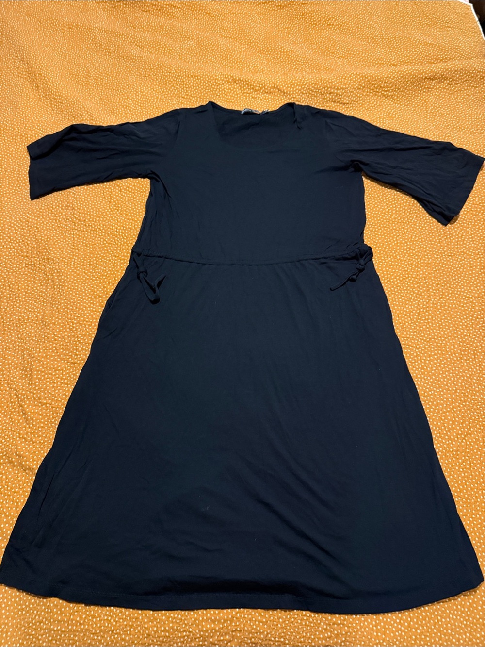 Women's Black Midi Tie-Waist Dress